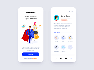 Hire a Hero illustration job app mobile mobile app mobile app design profile page sketch ui uiux ux