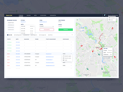 Taxi operator's dashboard buttons dashboard ui dropdown figma flat map operator product service tables tabs taxi ui uiux ux web webdesign