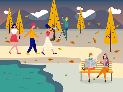 Illustration Of People In The Autumn Park autumn park design illustration art illustrator vector