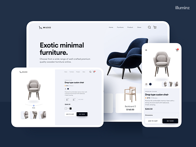 Minimal Furniture detail page - Web & Mobile chair concept design detail page ecommerce furniture interaction design interior design ios minimalism mockup responsive design room store ui ux uidesign ux web website website design