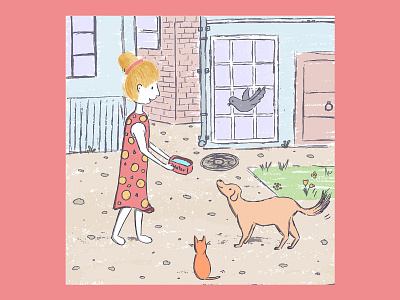 Woman giving water to the animals illustration artwork character color colorful doodle draw drawing illustration illustrator ipad drawing ipad pro procreate style vector