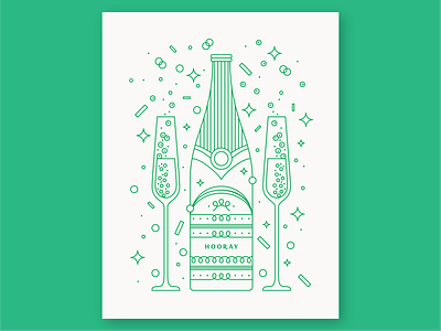 Hooray! Champagne bottle bubbles card celebrate celebration champagne confetti geometric geometry hooray icon illustration letterpress linework monoline party pattern vector wine