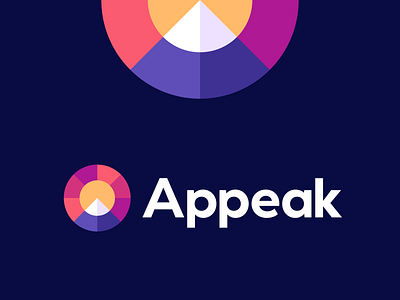 appeak - modern sun / mountain logo design a app connect connection data group input logo management modern logo mountain nature objetive peak platform poly productivity sun sunset team