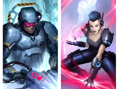 Cyborg and Operator 2d aleksey litvishkov art cyborg digital art illustration sci fi xsolla