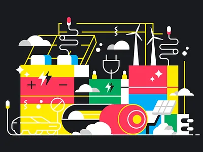 Li-ion batteries concept accumulator alkaline battery danger design eco electric electric car fire ignition illustration li ion batteries li ion batteries solar panels vector