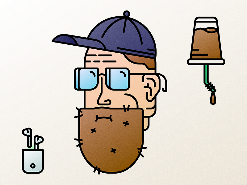 Autoportrait! 2d airpods beard character character design clean coffee design detailed face glasses illustration line minimal portrait vector