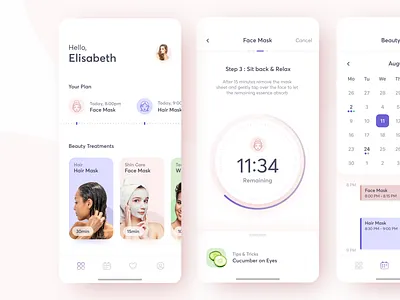 Beauty Treatments Planner app beauty calendar care design ios light pastel planner relax timer ui ux
