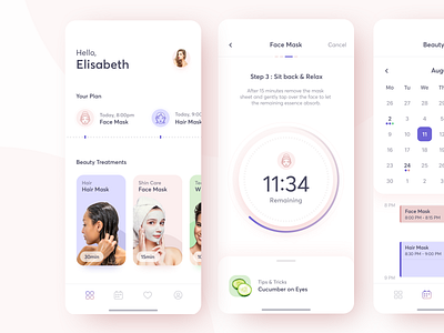 Beauty Treatments Planner app beauty calendar care design ios light pastel planner relax timer ui ux