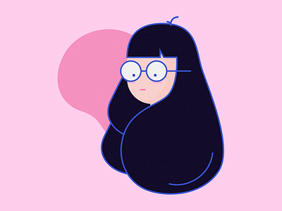 Big Hair Girl cute drawing flat fun girl girly glasses illustration kawaii nerd nerdy pink simple sweet