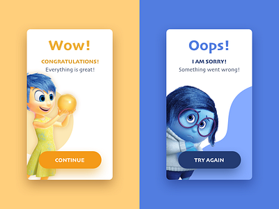 #DailyUI #011 Flash Message (Error/Success) 011 app children colorful dailyui design emotional design error message flash message funny inside out interface joy mobile sadness success message ui ux