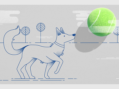 Ball is Life design dog flat illustration linework paper shadow tennis ball wolf