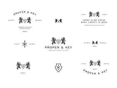 Proper + Key Menswear arms brand identity coat of arms dallas fashion full branding heritage logo illustration key lion lion logo logotype menswear fashion menswear logo shield