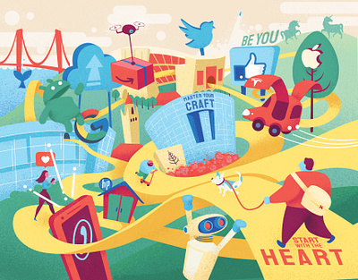Navigating Silicon Valley illusration map robot silicon valley tech technology unicorn vector