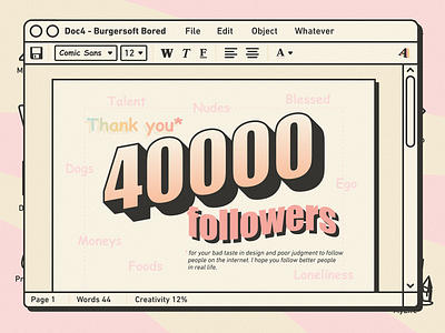 40k art comic sans doc editor followers geek illustration mac macintosh retro text thanks type uxui vintage windows word wordart