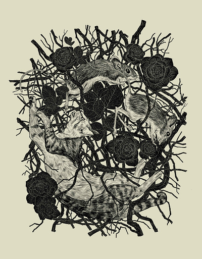 Cat & mice art art deco cat design enemy flower graphicdesign illustration india mouse nature series
