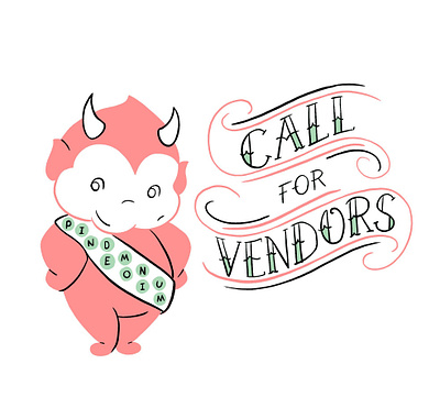 Pindemonium: Call for Vendors cute demon devil enamel pins hand lettering illustration lettering