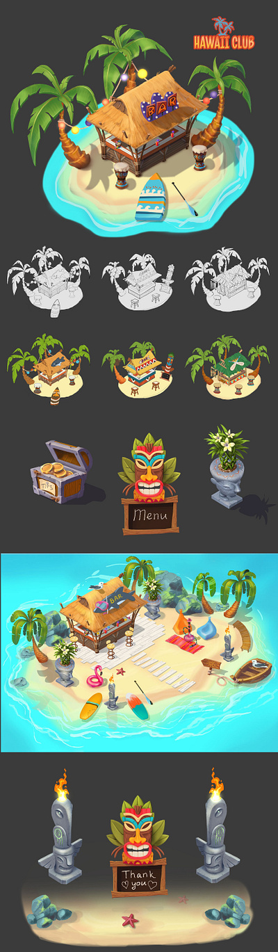 Hawaii Club bar design environment game art island isometric paradise props sweem