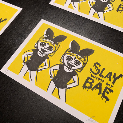 Slay with my Bae Postcards graphic design illustration printmaking stamps