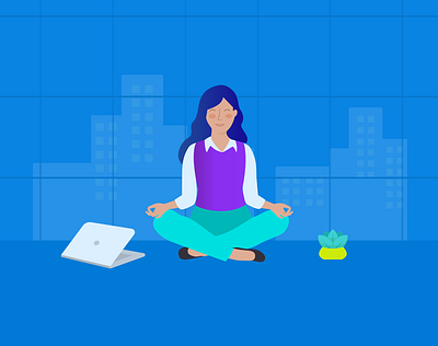 Deep work artwork asana banner blog design blog post business calm editorial illustration flat flat illustration illustration meditation relaxing vector woman work yoga yoga pose