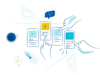 Illustration - New workplace : choices & creation card choice color construction creation design doodle goodplace graphic hand illustration pantone sketching team teamwork ui vector workplace workshop