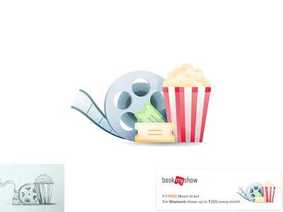 Movie Illustration design etmoney film reel fine arts gradient iconography illustration movie popcorn tickets ui ui illustration vector