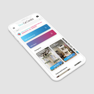 eCommerce site home page update mock call to actions cards cat cats ecommerce ecommerce design gradient iphonex new cat condos redesign update