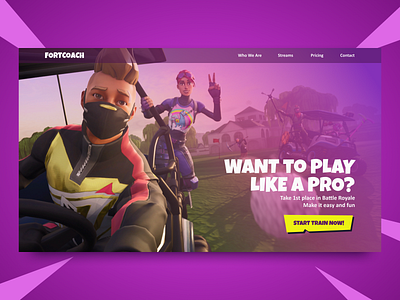 Fortnite coach service battle royale epic games epicgames figma fortnite game gamer gradient h1z1 player pubg purple stream twitch ui uiux ux video game web design webdesign