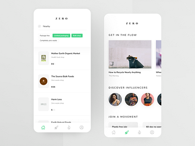 Zero Waste Mobile App clean concept environment green minimal mobile sustainability ui ux zero zero waste