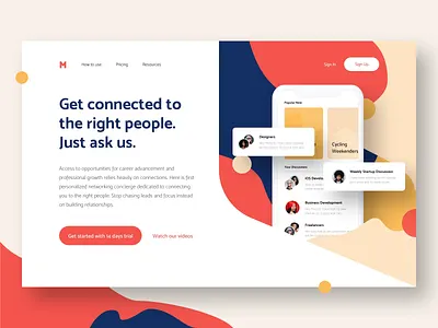 Landing page for Meetup App app clean color flat hero banner ios lander landing page social ui ui design web design website