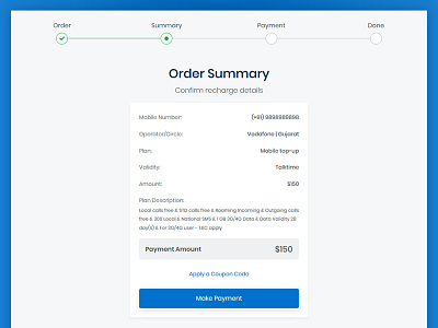 Recharge Order Summary clean confirm design details landing page layout order page recharge responsive summary template ui ux website