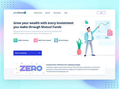 Mutual Funds Investment Landing Page colors desktop landing page finacial platform finance business growth illustration investment landing page landing page ui minimal modern design uidesign ux design vivid