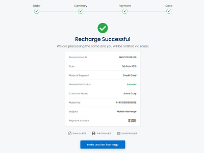 Recharge Successful clean complete design details done landing page layout page responsive success template ui ux website