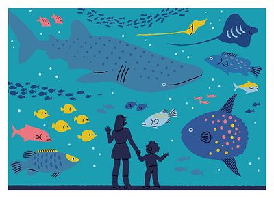 Aquarium aquarium art blue color design editorial art fish fishing graphic illustration illustrator ocean sea shark swimming weekend whale