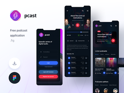 Podcast App Freebie app card clean color design digital free freebie simple ui ux