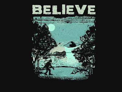 Believe apparel design art bigfoot clasic funny grunge hipster illustration retro tshirt design ufo yeti