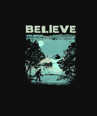 Believe apparel design art bigfoot clasic funny grunge hipster illustration retro tshirt design ufo yeti