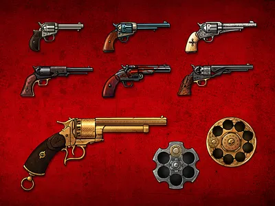 Revolvers from the game Blood will be Spilled game art illustration user interface