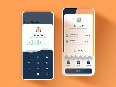 Bill Payment Transaction authentication bill payments emotional design enter pin joyful experience mobile experience mobile payments pay bills success screen transactions