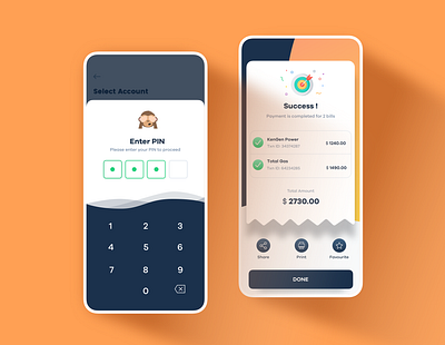 Bill Payment Transaction authentication bill payments emotional design enter pin joyful experience mobile experience mobile payments pay bills success screen transactions