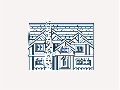 Tudor House #1 architecture building chimney geometric geometry home house illustration letterpress linework monoline pattern roof tudor vector windows