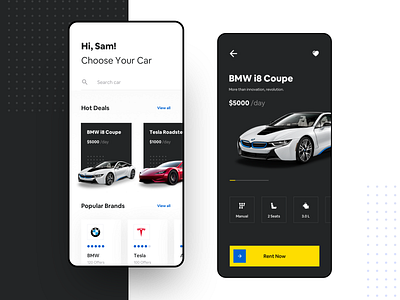 Car Rentals App android animation app design bmw car car rental card clean ui design dribbble illustration ios ios app mobile mobileapp product design shopping app tesla travel typogaphy