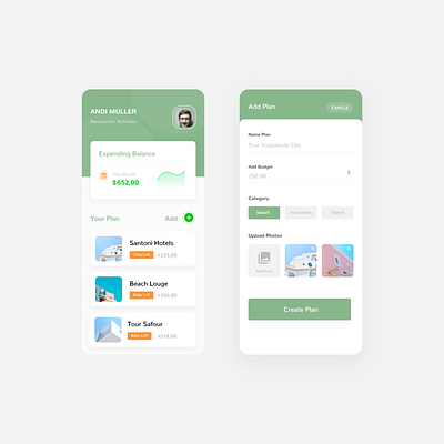 Planner Travelling App clean modern travelling ui ux