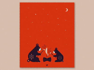 Bear Print bears campfire cubs illustration marshmallows moon stars