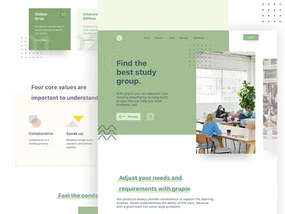 Groupie - Study Club Landing Page card clean design landing page landing page concept study team ui design website