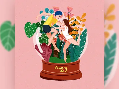 Stories in Crystal Balls banner couple design girl happy illustration love lover story summer sun ui