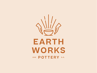 Earthworks Pottery brand branding ceramics hands logo pottery trademark