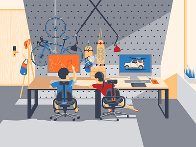 Home workstation bicycle digital art digital illustration flat design graphic design home illustration jimny road trip studio vector vector art vector design vector illustration workstation