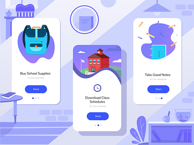Back to School Branding app back to school backpack branding dashboard mobile notebook onboarding pencils school supplies ui uiux vector