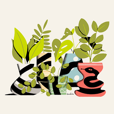 Snake digital art houseplants illustration photoshop plants snake vase vases