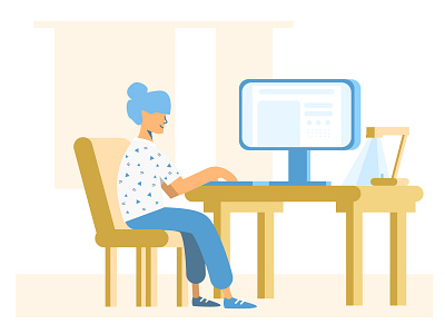 Vector Illustration - Shape animation app blue branding computer design desktop female girl icons illustration laptop learning livingroom tech ui ux vector website woman